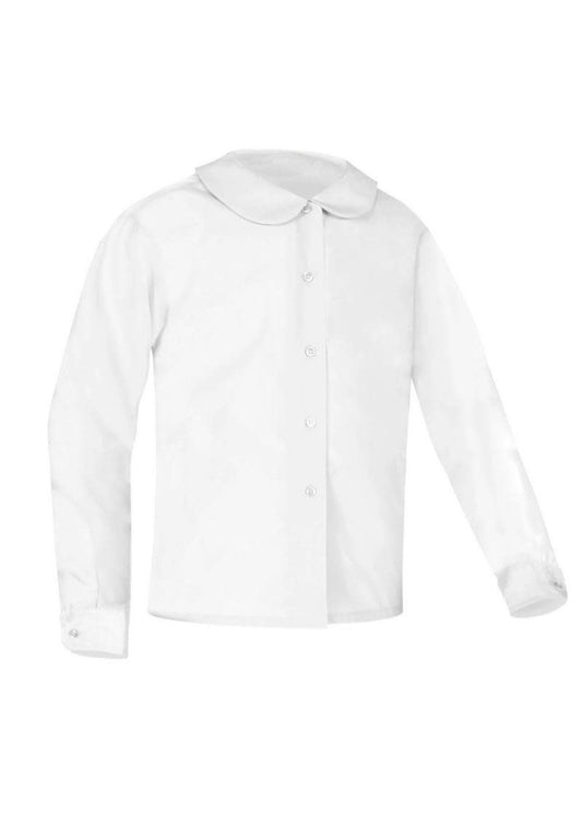 Blusa de manga larga con cuello Peter Pan para niñas (blanca) 